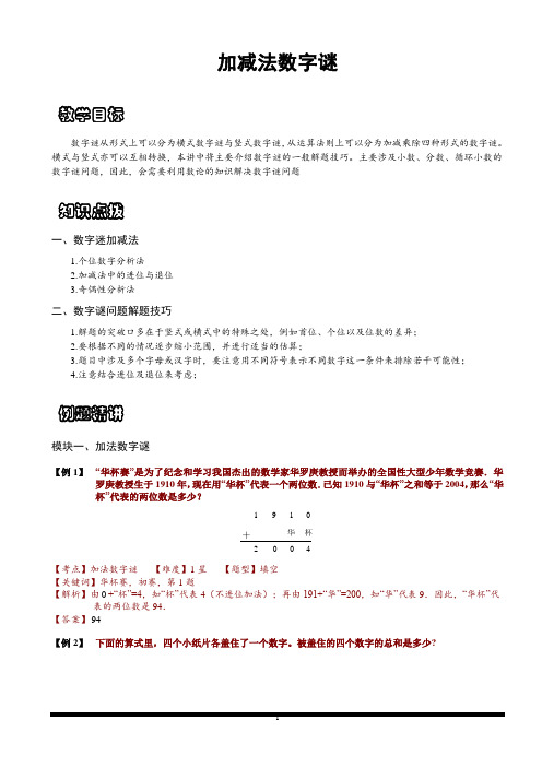 小学思维数学讲义：加减法数字谜-带详解