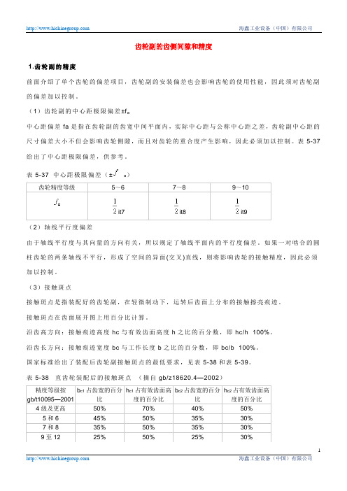 齿轮副的齿侧间隙和精度