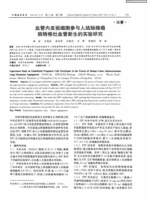 血管内皮祖细胞参与人结肠腺癌肺转移灶血管新生的实验研究