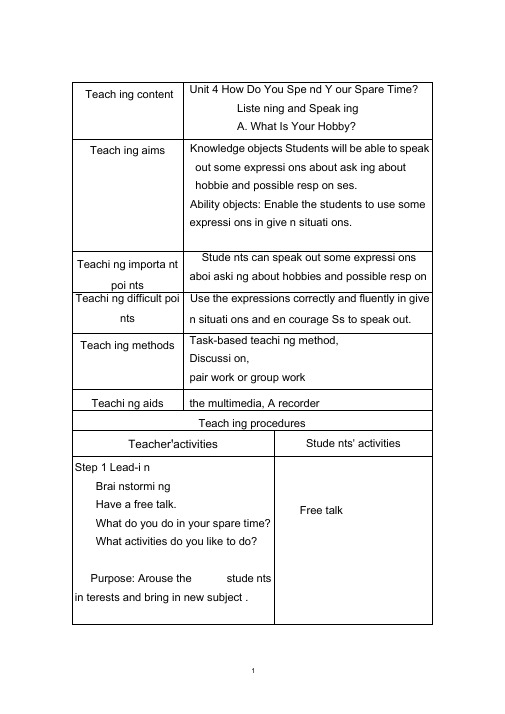 中职英语基础模块上册Unit4Speaking教案.doc