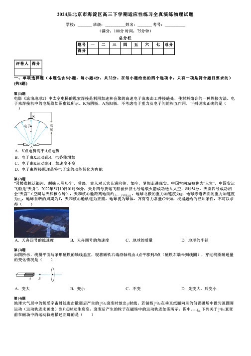 2024届北京市海淀区高三下学期适应性练习全真演练物理试题