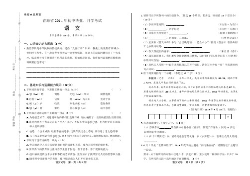 2014年青海省中考语文试卷