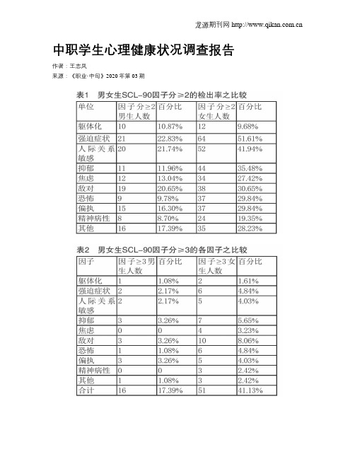 中职学生心理健康状况调查报告