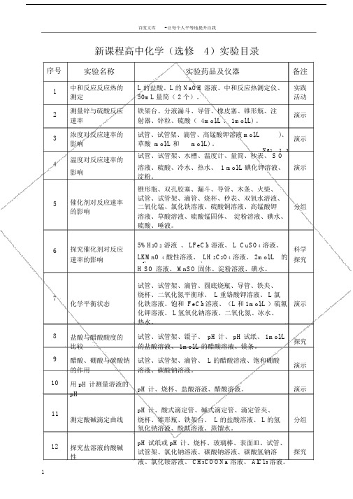 新课程高中化学(选修4)实验目录.doc