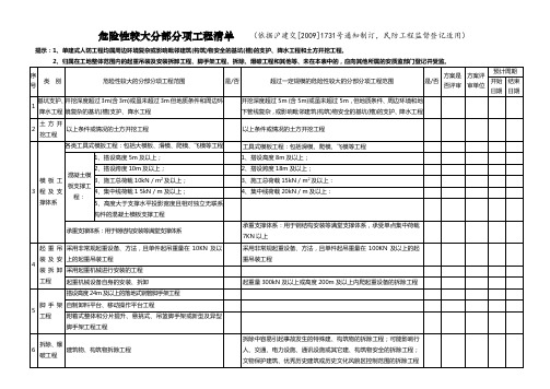 危险性较大分部分项工程清单