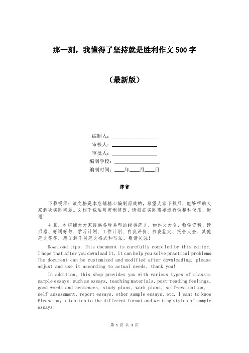 那一刻,我懂得了坚持就是胜利作文500字