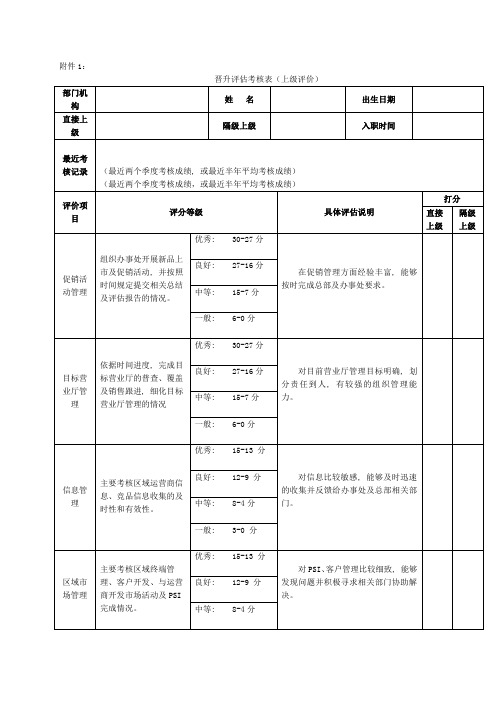 晋升评估考核表(上级评价)