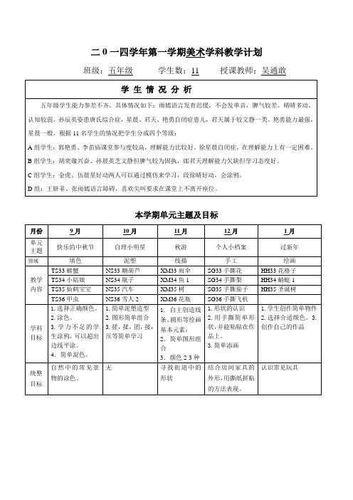 2014学年第一学期5年级美术01美术学科_教学计划