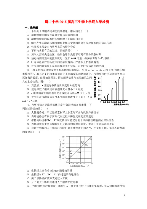 四川省眉山市东坡区眉山中学2015届高三生物9月月考试题(无答案)