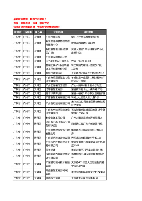 新版广东省广州市天河区装修公司企业公司商家户名录单联系方式地址大全512家