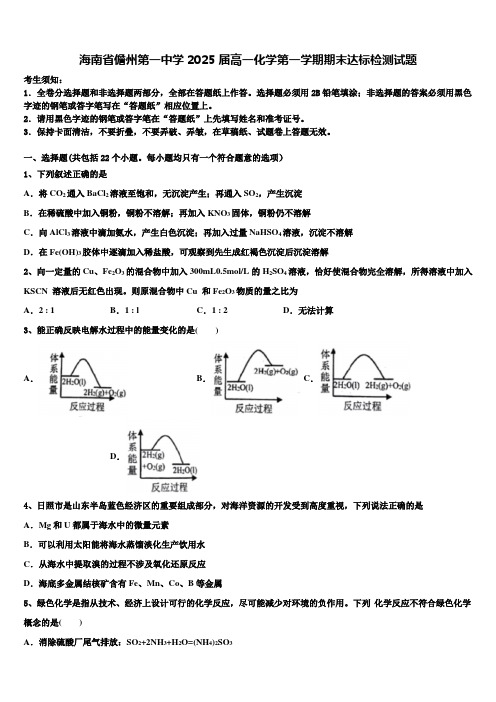 海南省儋州第一中学2025届高一化学第一学期期末达标检测试题含解析