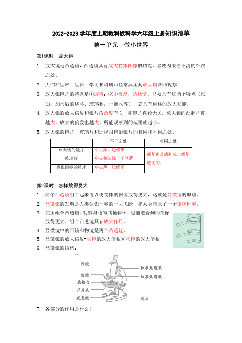 知识总结六年级上册科学教科版