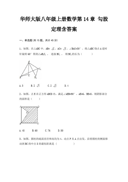 华师大版八年级上册数学第14章 勾股定理含答案