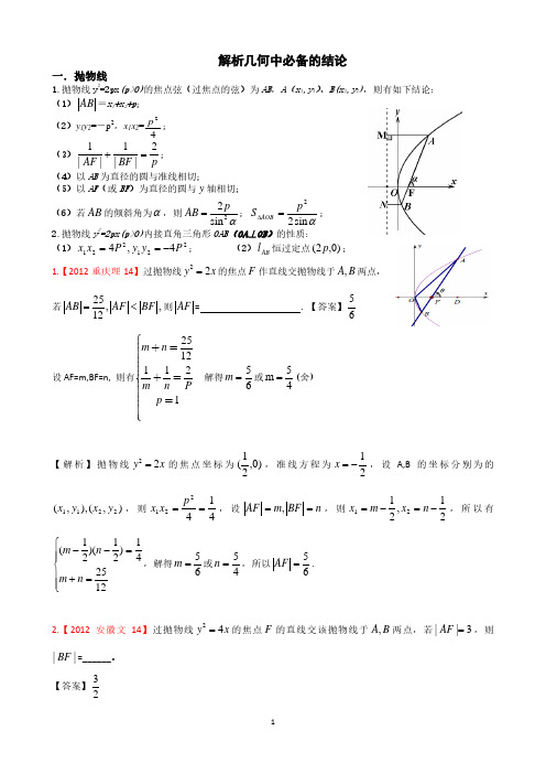 解析几何中的必备结论