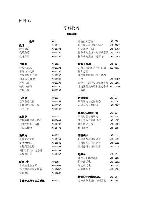 自然科学学科代码