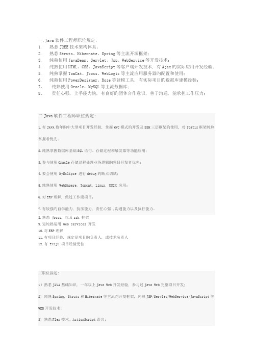 2023年Java软件工程师职位要求