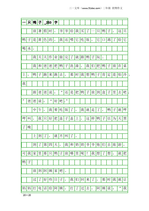 二年级状物作文：一只鸭子_250字