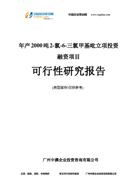 年产2000吨2-氯-6-三氯甲基吡融资投资立项项目可行性研究报告(非常详细)