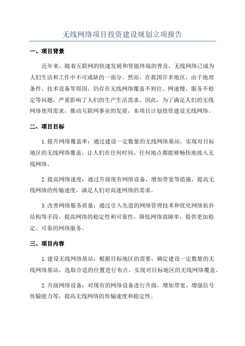 无线网络项目投资建设规划立项报告