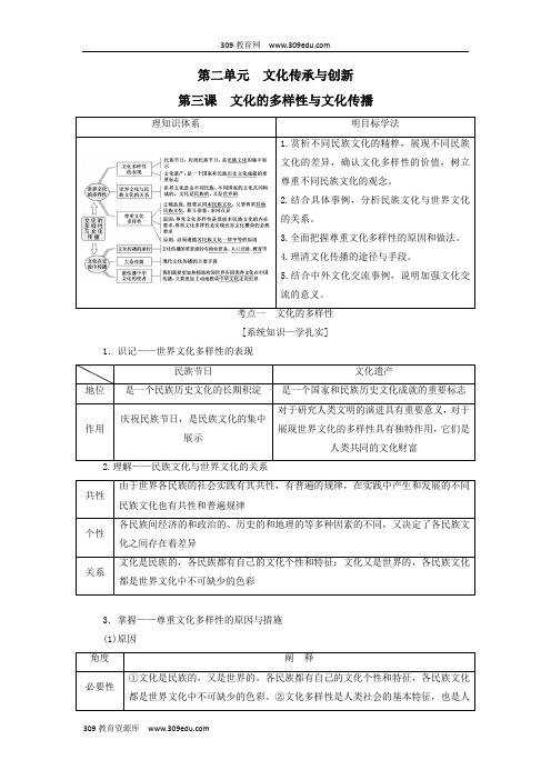 2020版高考政治一轮复习第二单元文化传承与创新第三课文化的多样性与文化传播讲义新人教版必修3