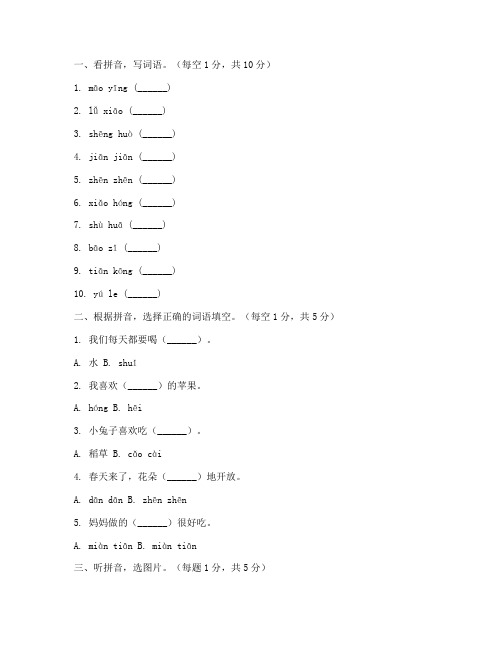 一年级语文期末拼音试卷