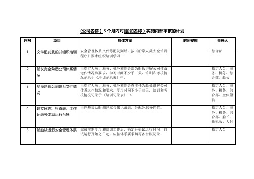 船舶3个月实施内部审核计划