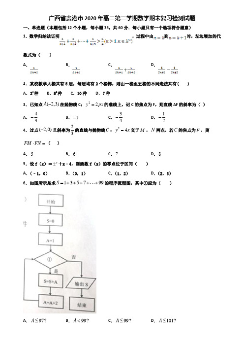 广西省贵港市2020年高二第二学期数学期末复习检测试题含解析