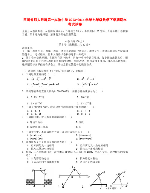 四川省师大附属第一实验中学七年级数学下学期期末考试试卷 新人教版