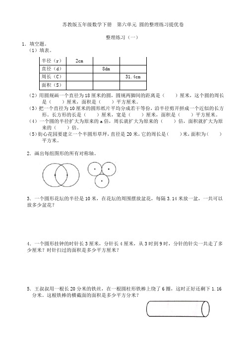 苏教版五年级数学下册  第六单元 圆的整理练习提优卷