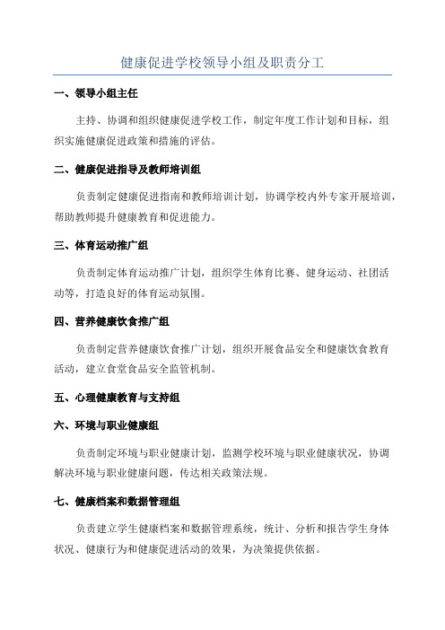 健康促进学校领导小组及职责分工