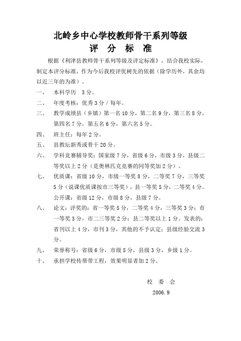 教师骨干系列的等级评分标准