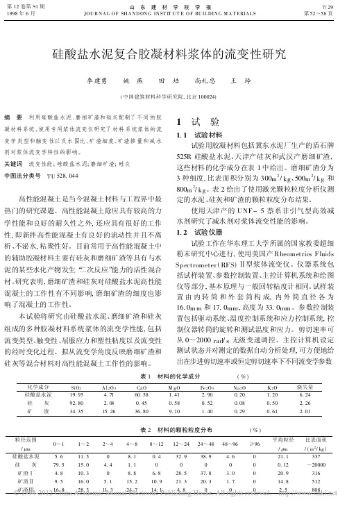 硅酸盐水泥复合胶凝材料浆体的流变性研究