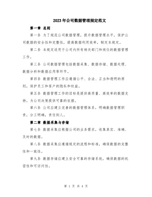 2023年公司数据管理规定范文