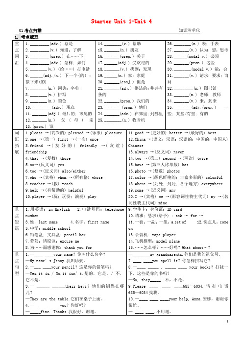 中考英语 第一部分 教材同步复习篇 第一课时 七上 Starter Unit1Unit4