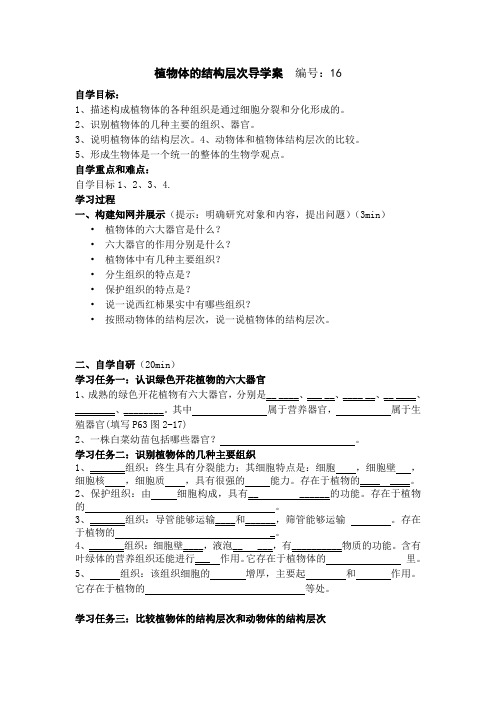 2-2.3 植物体的结构层次 导学案