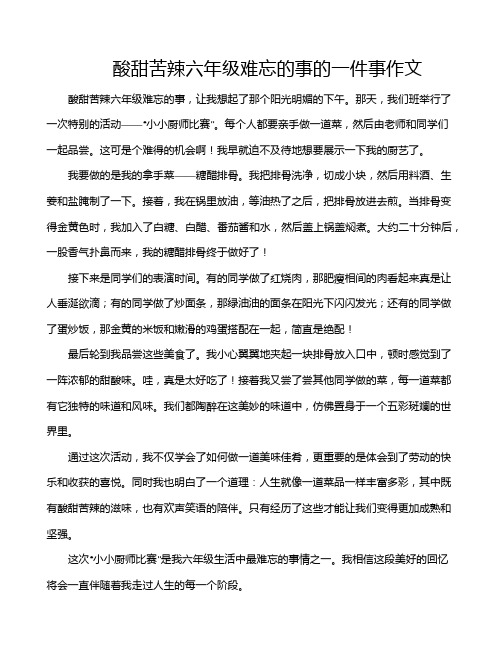 酸甜苦辣六年级难忘的事的一件事作文