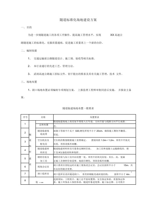 某高速公路隧道标准化场地建设方案