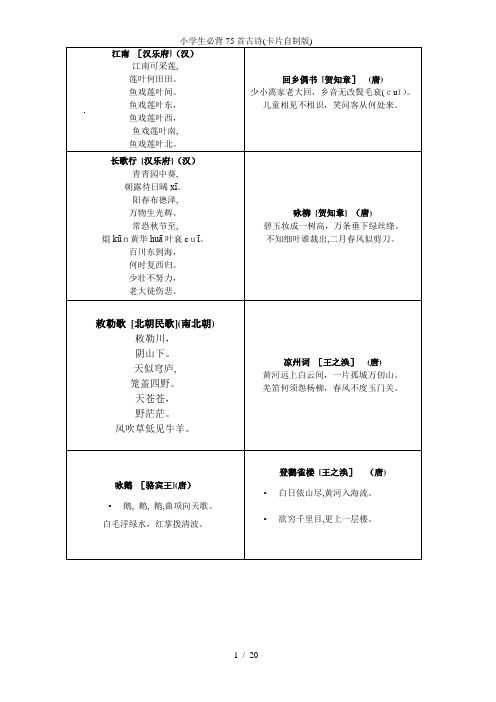 小学生必背75首古诗(卡片自制版)