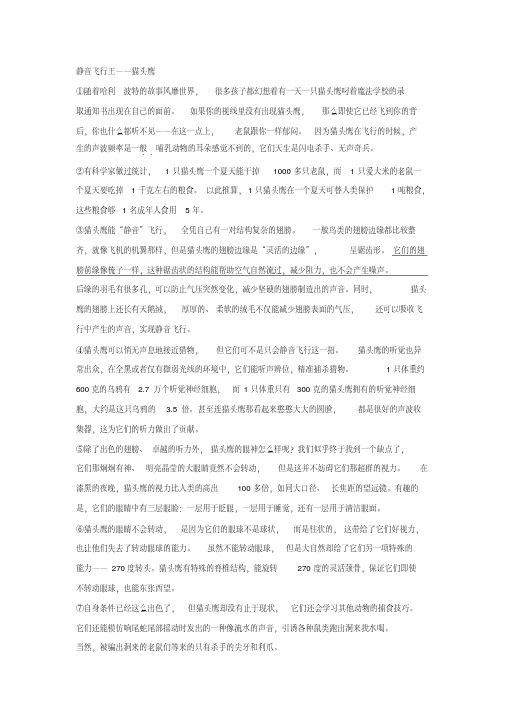 《静音飞行王——猫头鹰》阅读练习及答案