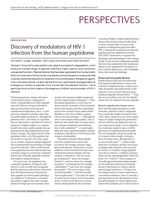 Discovery of modulators of HIV-1 infection from the human peptidome