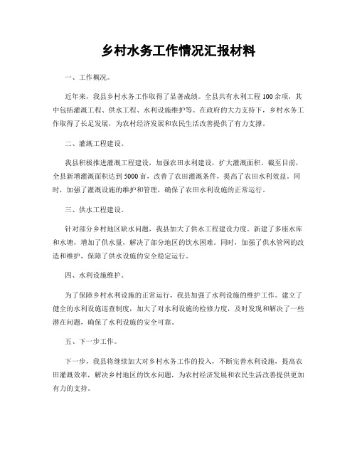 乡村水务工作情况汇报材料