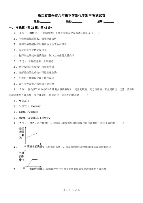 浙江省嘉兴市九年级下学期化学期中考试试卷