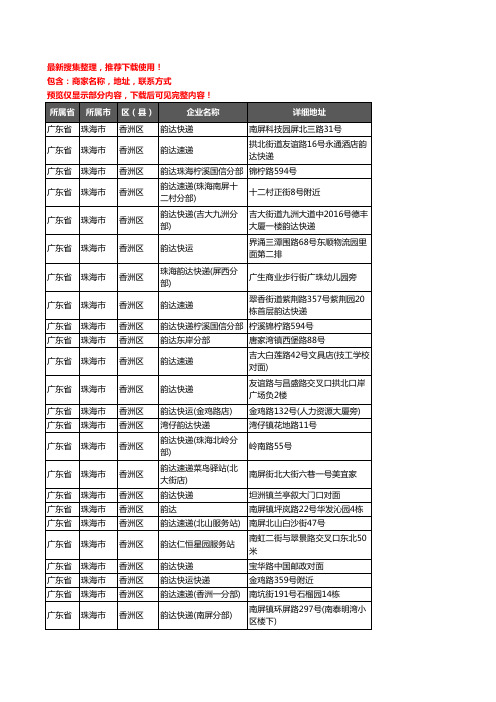 新版广东省珠海市香洲区韵达快递企业公司商家户名录单联系方式地址大全56家