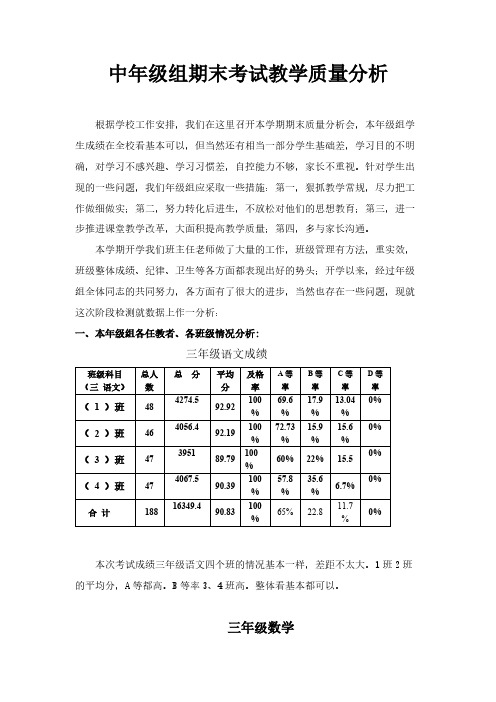 年级组期末考试质量分析会材料-推荐下载