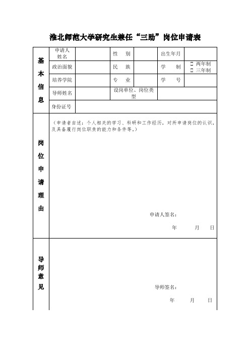 淮北师范大学研究生兼任三助岗位申请表【模板】