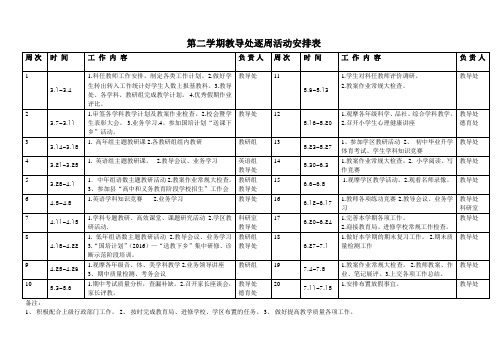 第二学期教导处逐周活动安排表