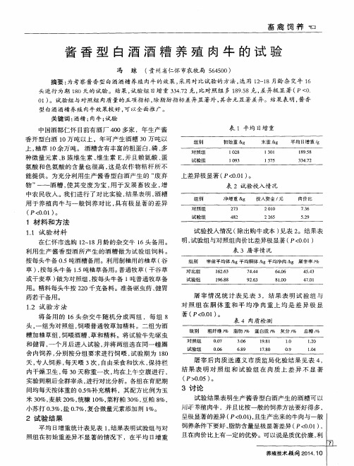 酱香型白酒酒糟养殖肉牛的试验