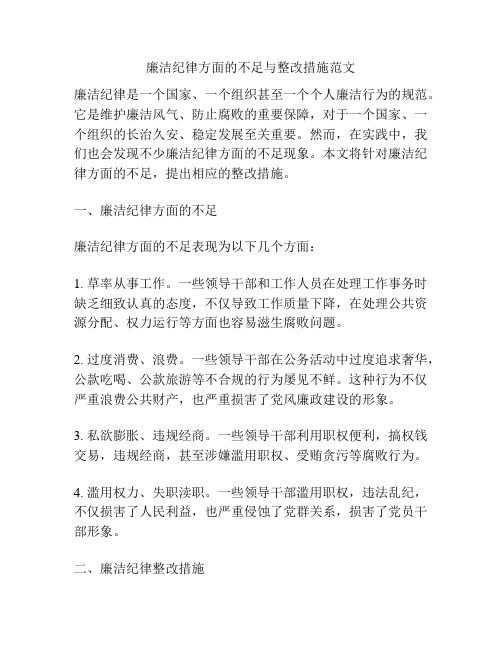 廉洁纪律方面的不足与整改措施范文