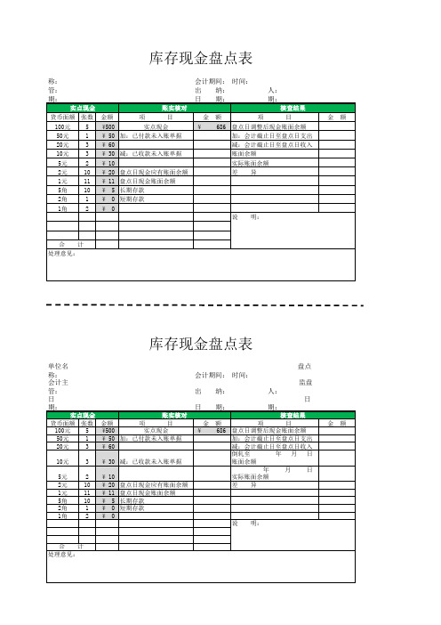 库存现金盘点表自动计算