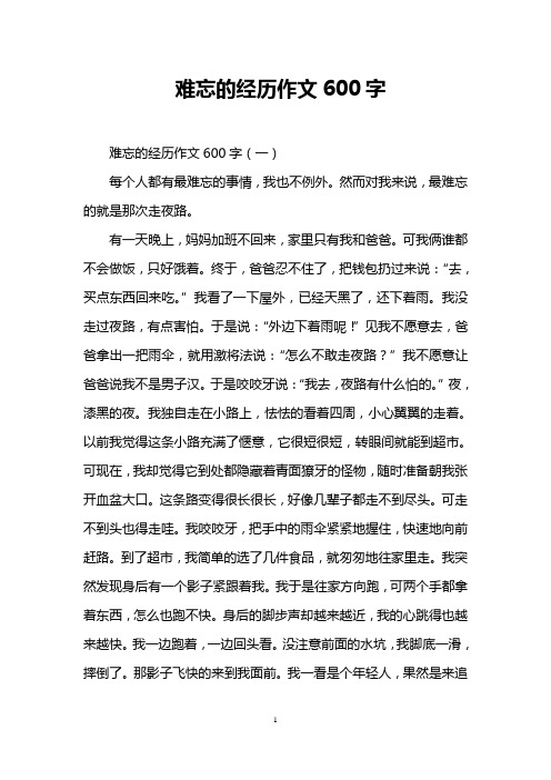 难忘的经历作文600字